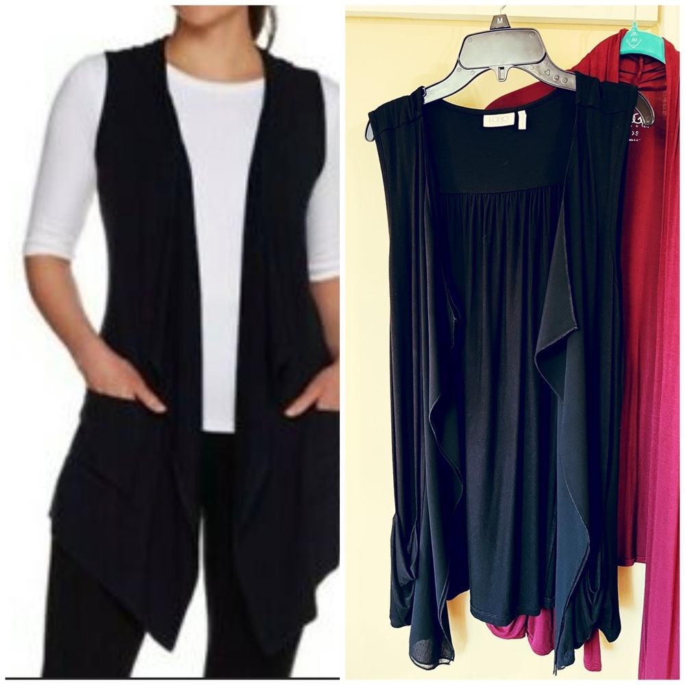 Black vest Logo by Lori GOLDSTEIN black size Small vest waterfall style NWOTS